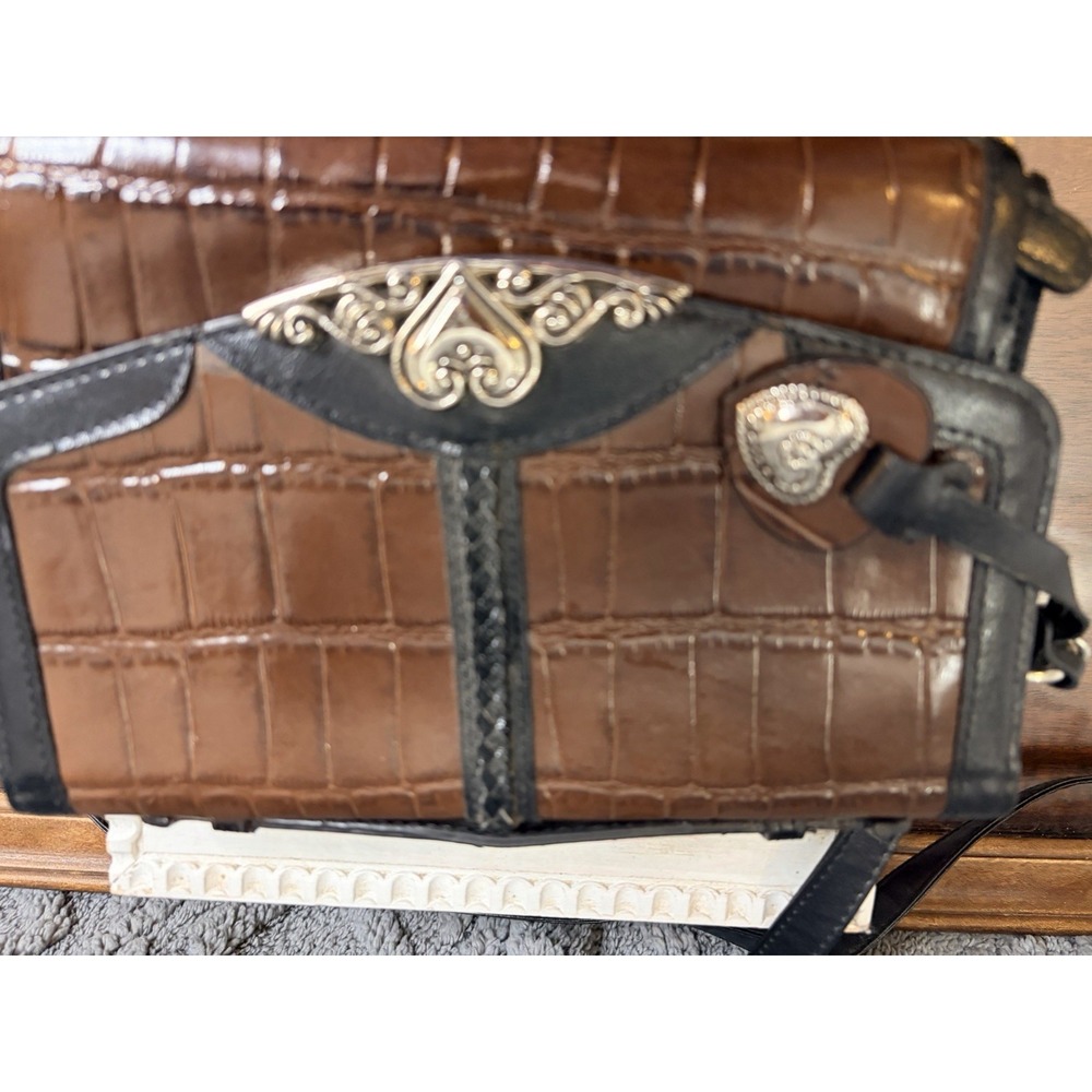 Women Shoulder Bag Purse W/ Cell Phone Holder Faux Leather Brown/ Blk  A5